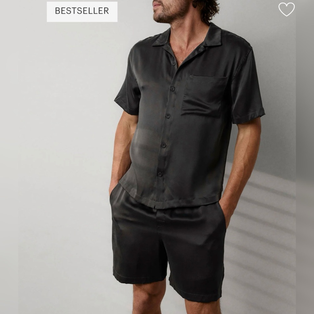 Lunya Men's Washable Silk Button Up Short pajama Set